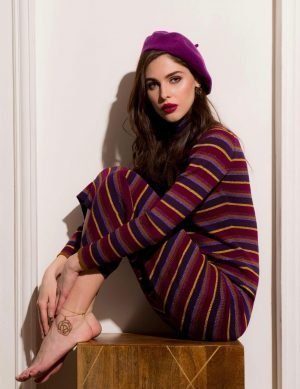 Stripes knitted long turtleneck dress