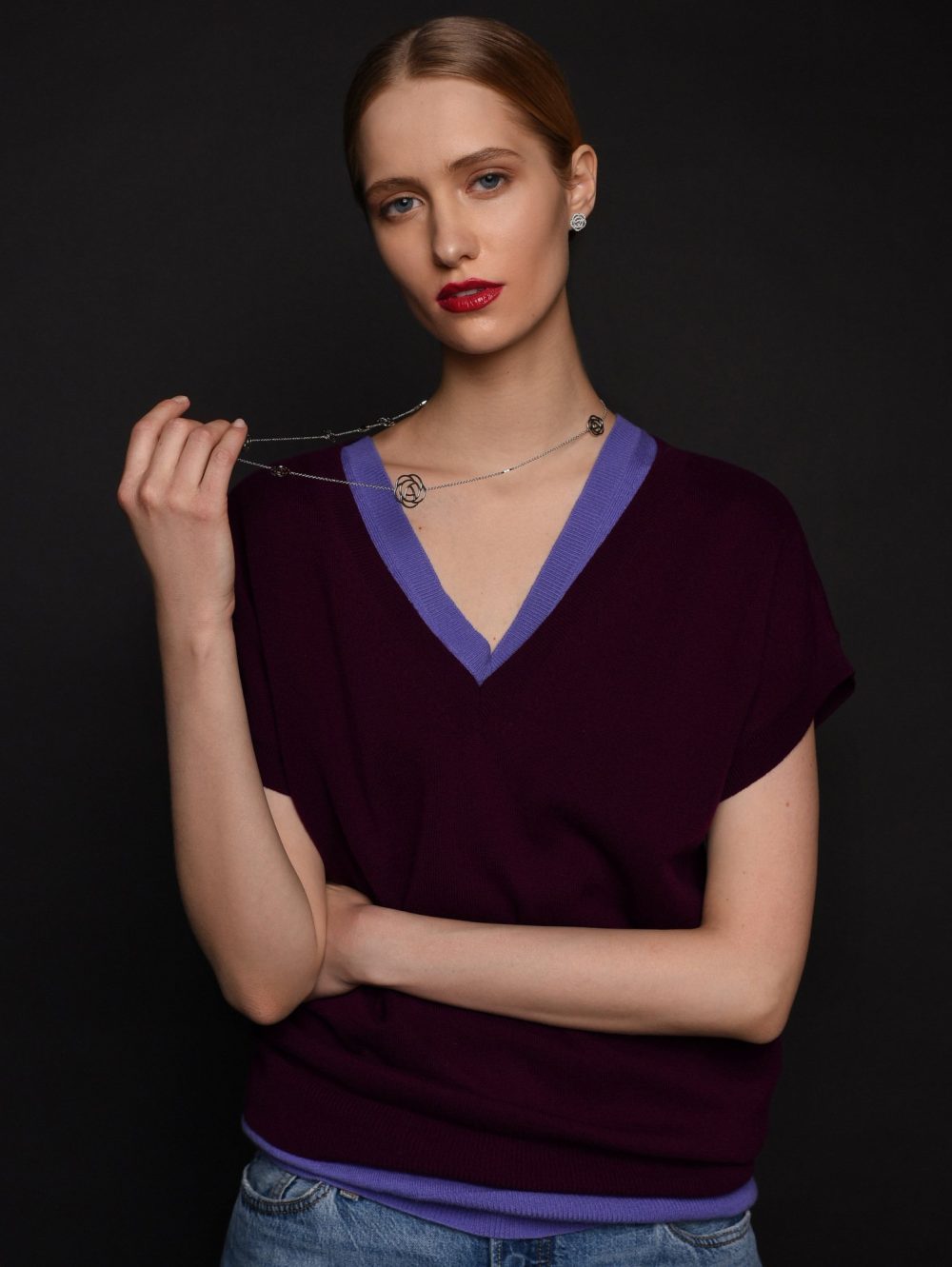 plum coloured knitwear