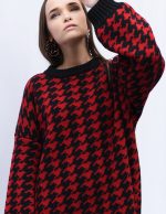 Houndstooth sweater Black with red