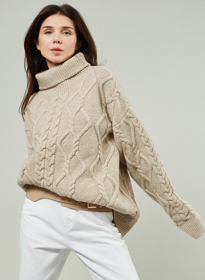 “To Infinity” Sweater, Latte - AmiAmalia Luxury Knitwear