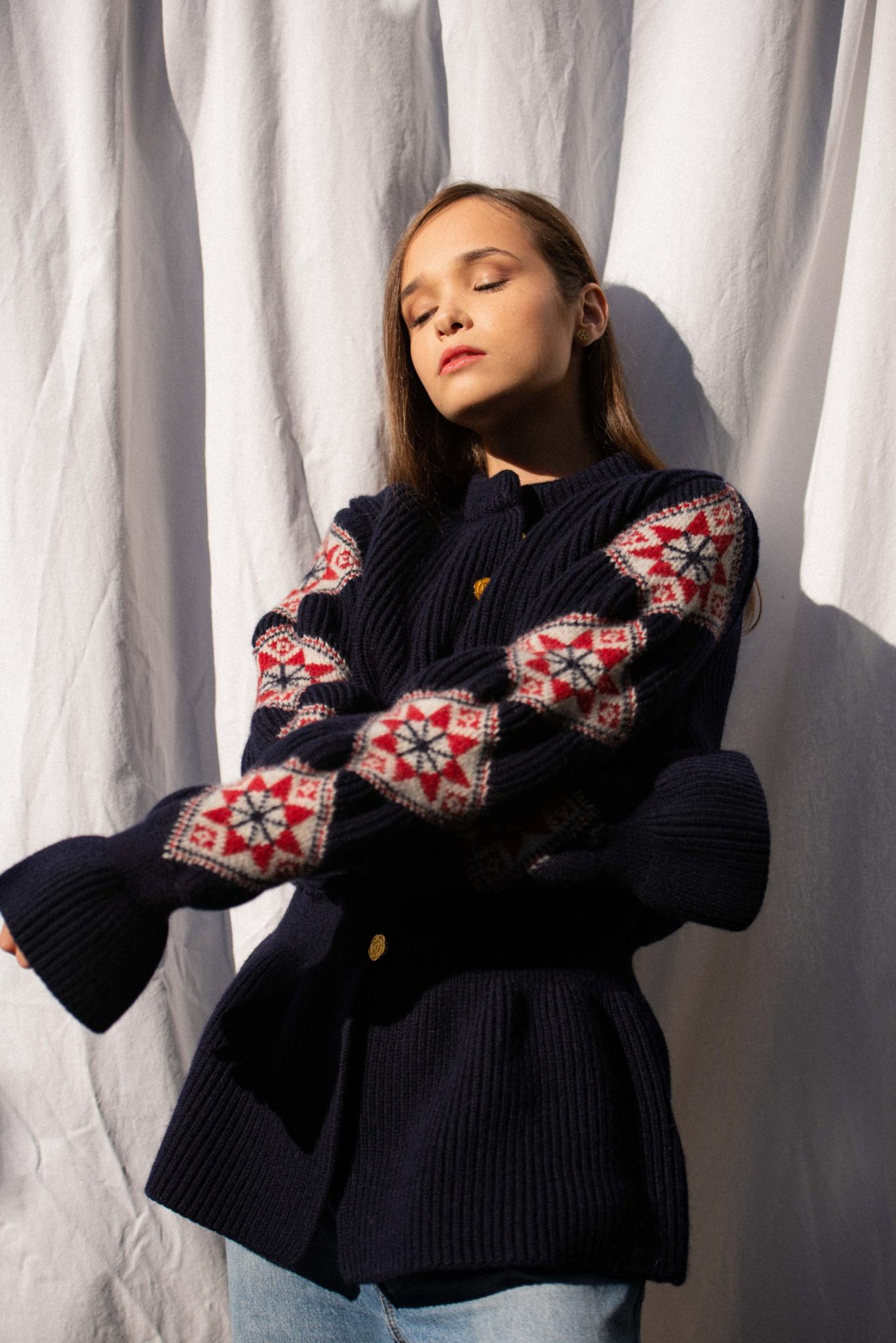 ''Romanian Blouse'' Cardigan, Navy - AmiAmalia Luxury Knitwear