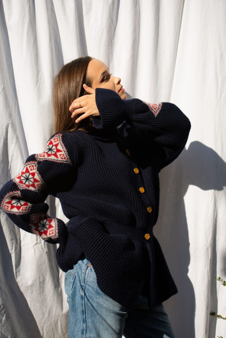 ''Romanian Blouse'' Cardigan, Navy - AmiAmalia Luxury Knitwear