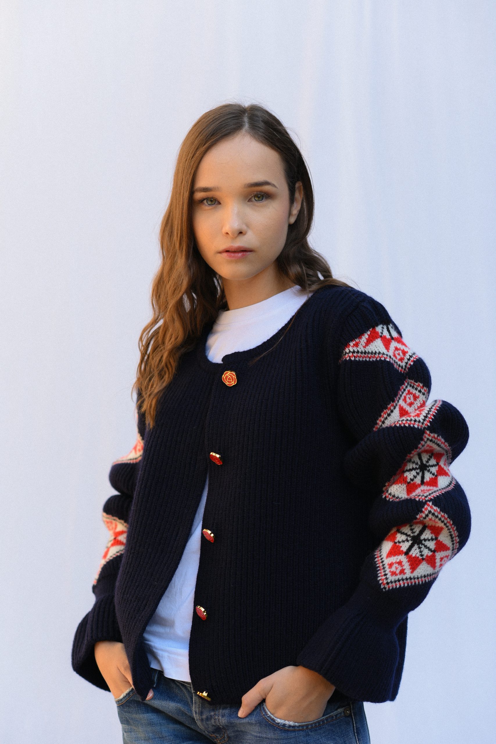 ''Romanian Blouse'' Jacket, Navy - Ami Amalia Luxury Knitwear