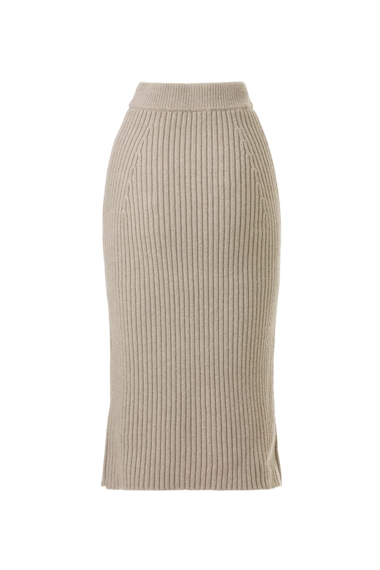 Knitted Ribbed Skirt, Ice Latte - AmiAmalia Luxury Knitwear
