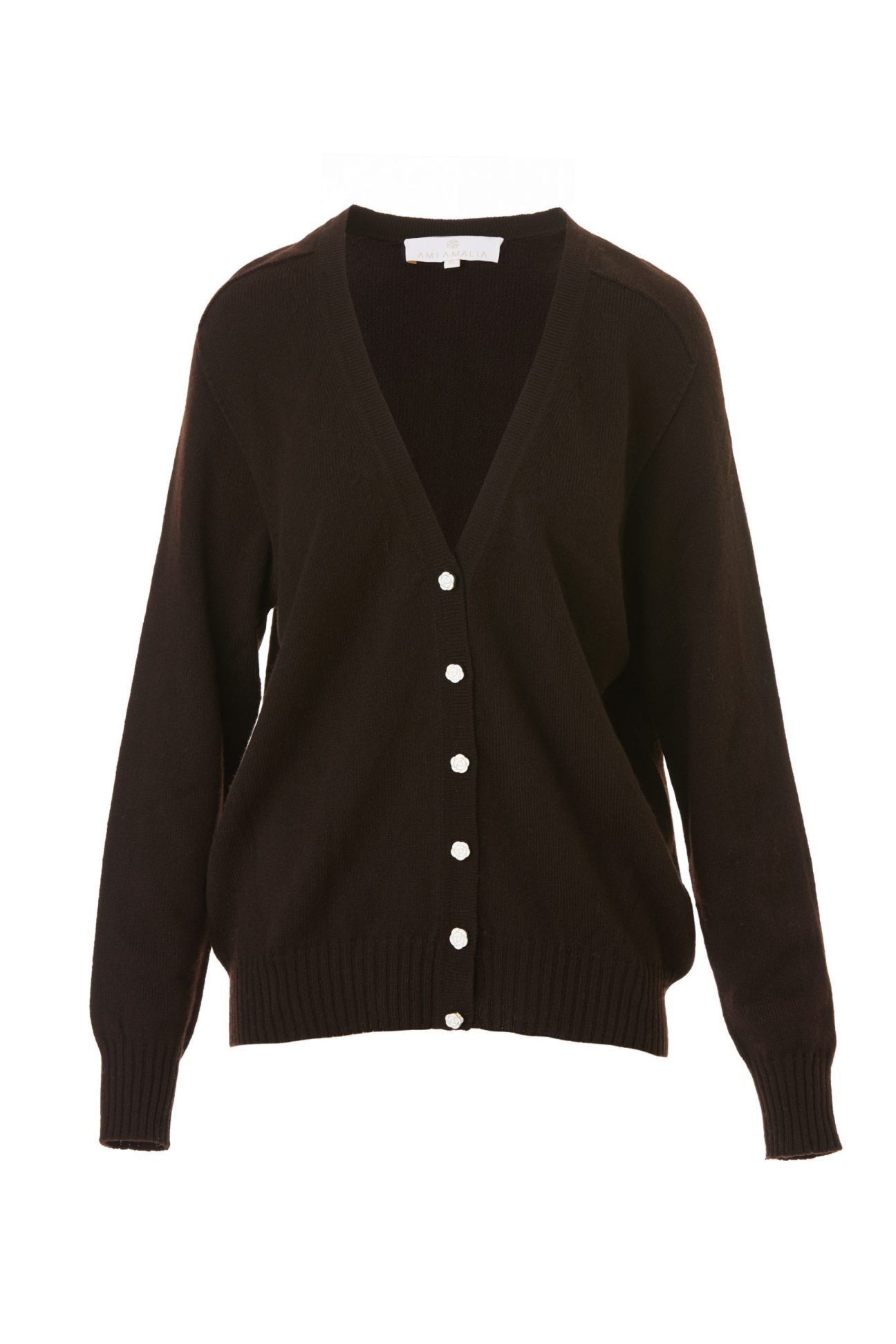 3D Cardigan from Merino, Dark Chocolate - AmiAmalia Luxury Knitwear
