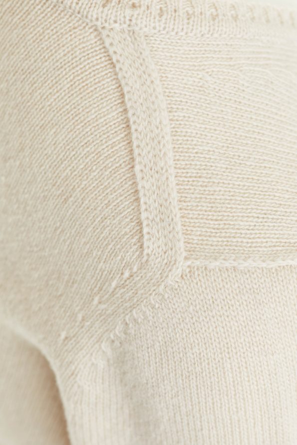3D Merino V-neck Sweater, Pearl White - AmiAmalia Luxury Knitwear