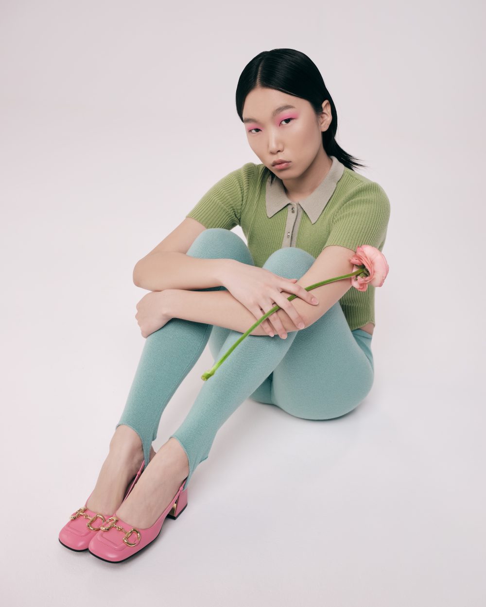 Knitted Leggings with Low-cut, Light Mint - AmiAmalia Luxury Knitwear