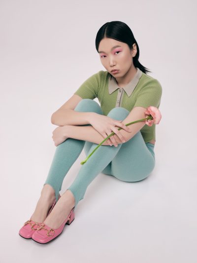 Knitted Leggings with Low-cut, Light Mint
