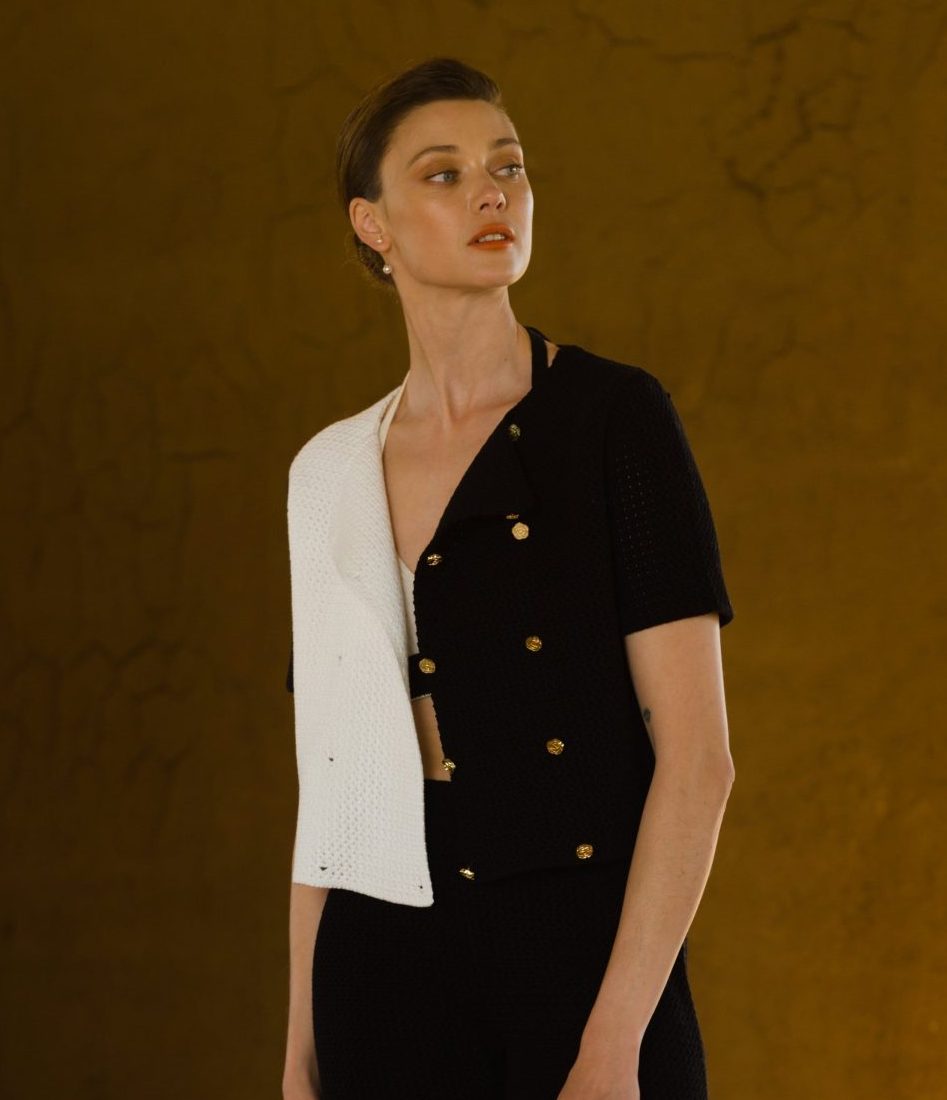Summer Elegance Jacket, Black and White - AmiAmalia Luxury Knitwear
