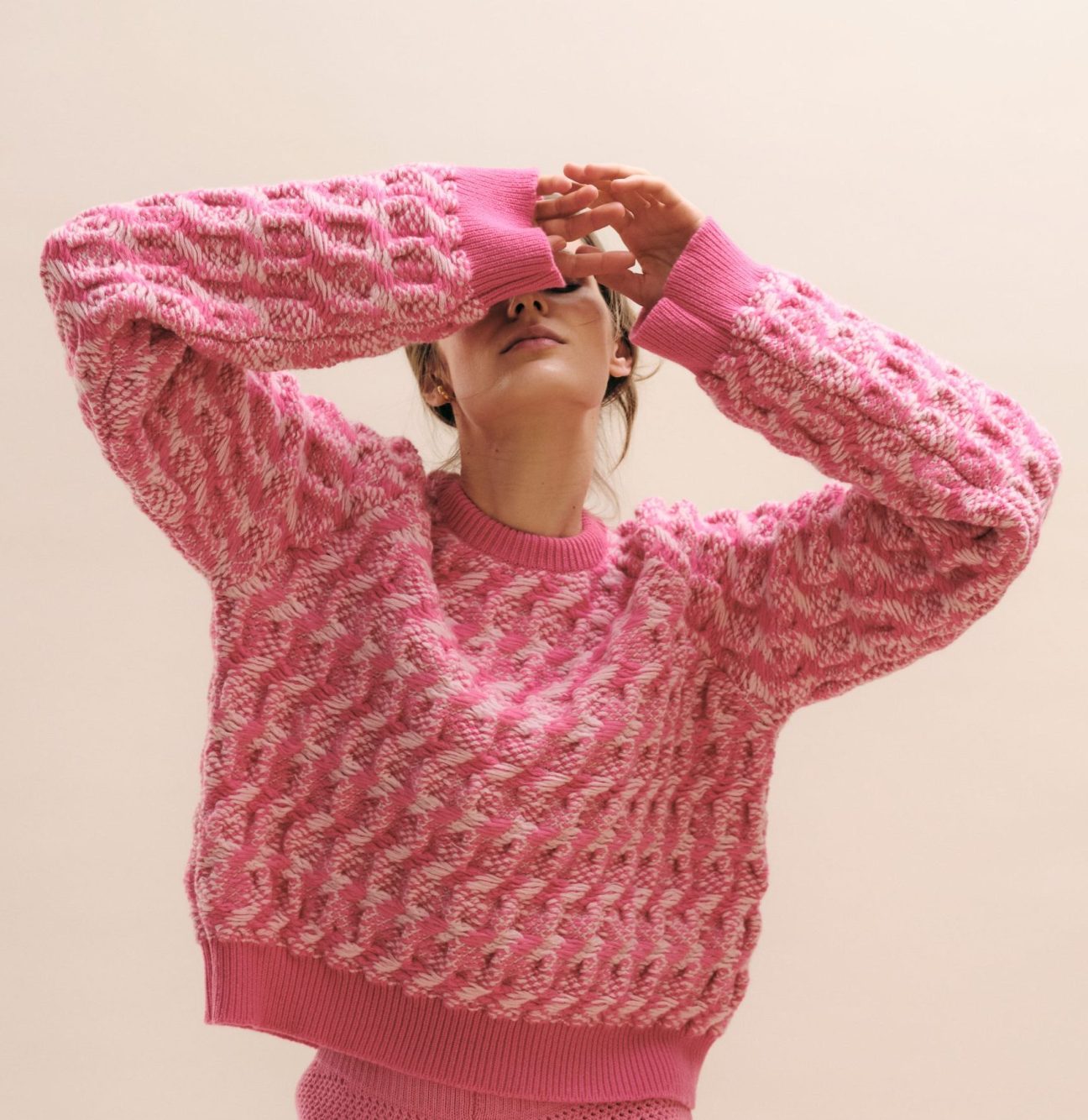 Cable Duo Reversed Sweater, Pink Shades - AmiAmalia Luxury Knitwear