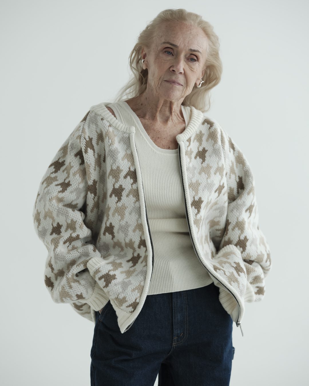 Juno Oversized Bomber Jacket in Houndstooth Americana