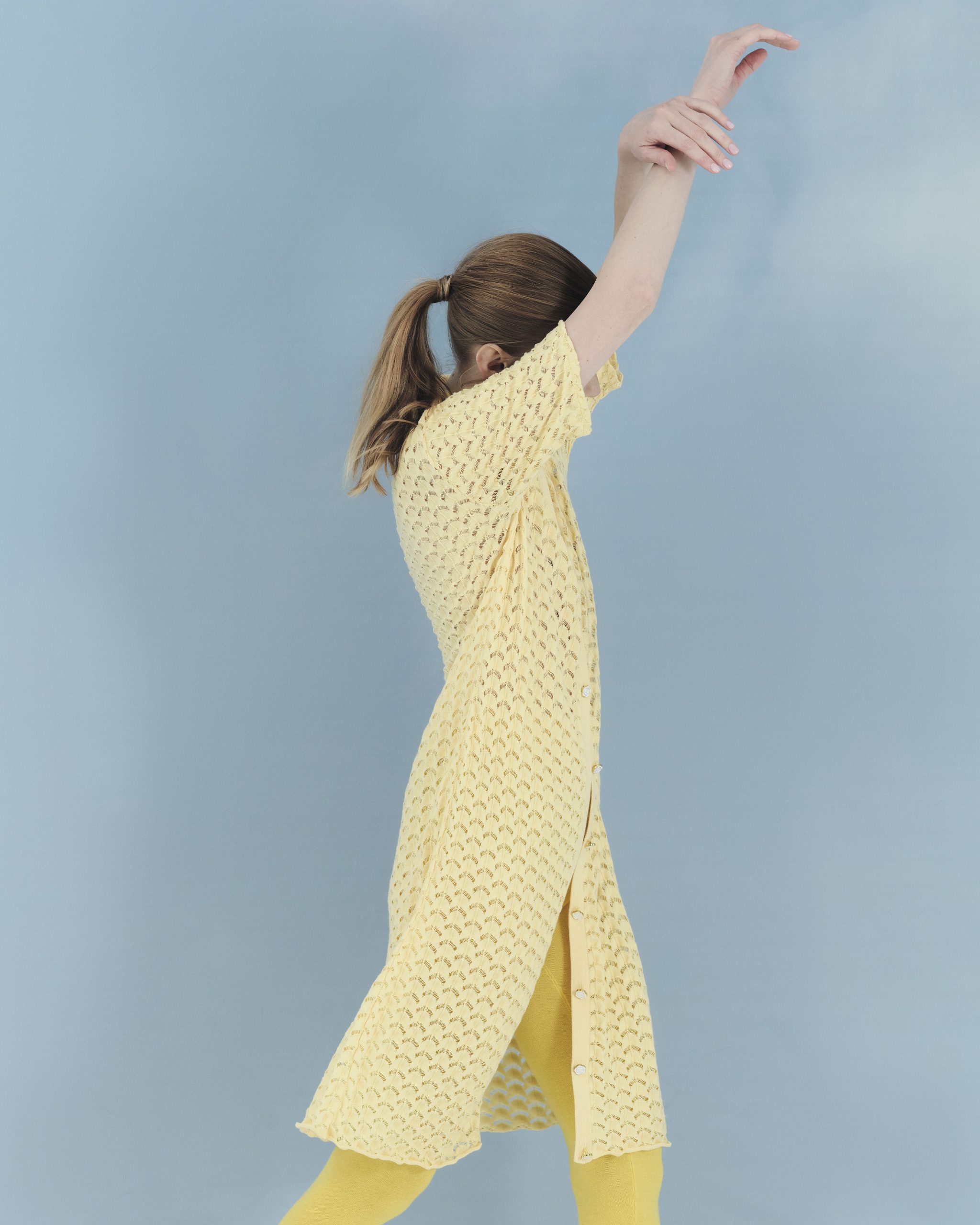 Lace Dress From Organic Cotton Yellow Photoshoot Prototype Amiamalia Luxury Knitwear