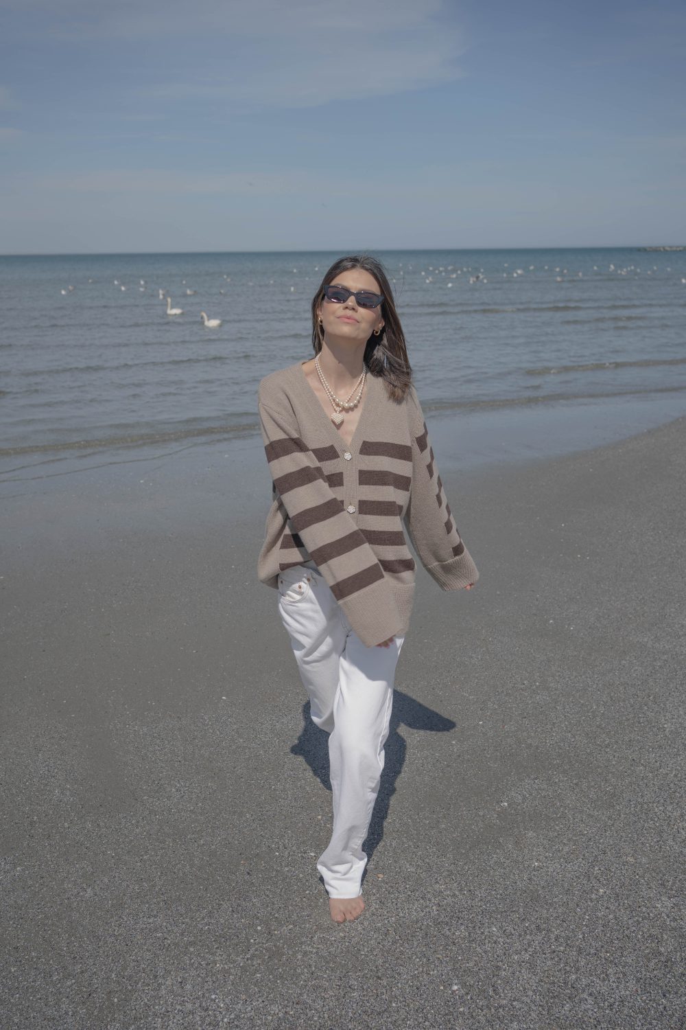 "Interrupted Stripes" Cardigan, Ice Latte and Chocolate - AmiAmalia ...