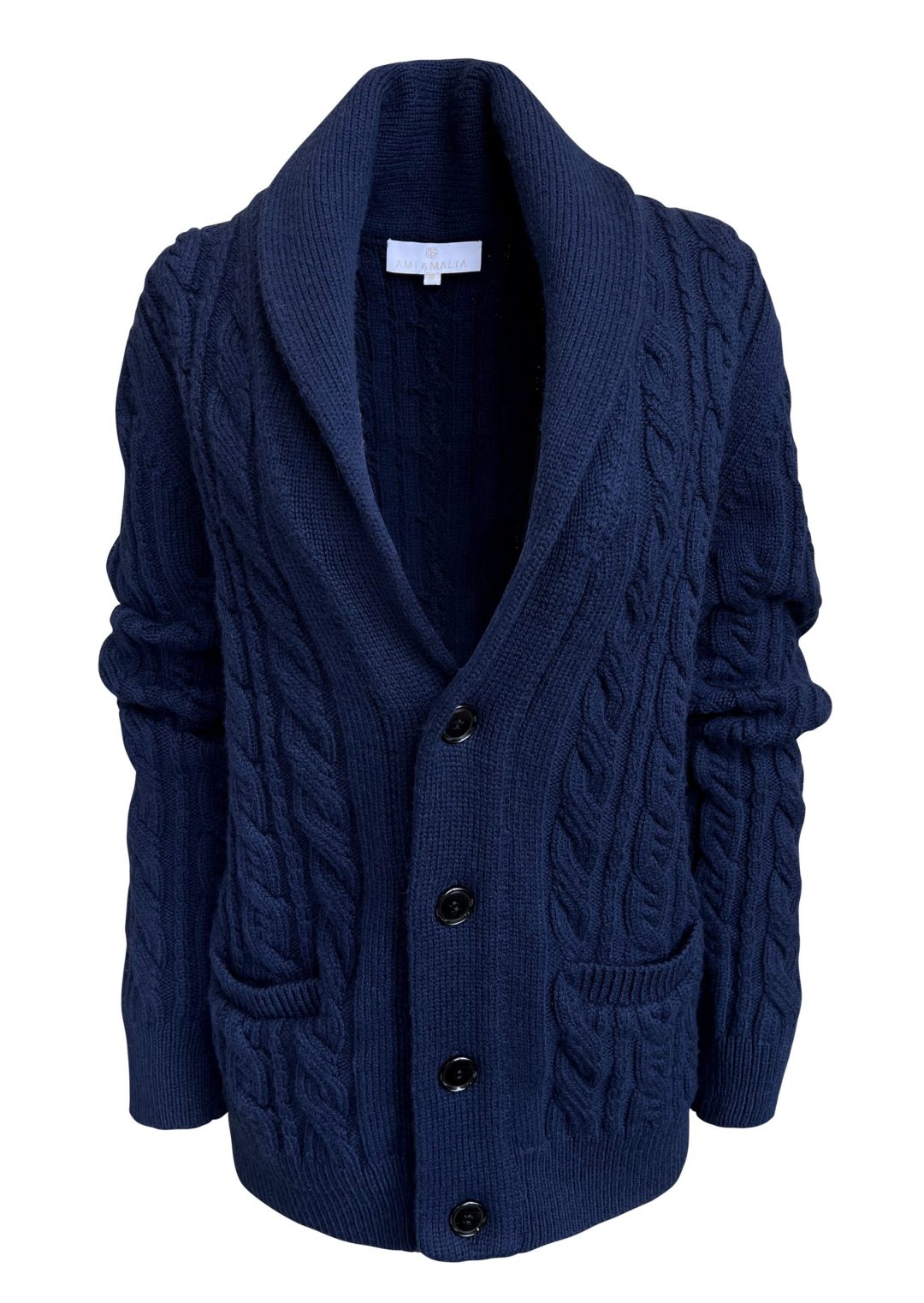 Cable Knit Cardigan for Men, Navy - AmiAmalia Luxury Knitwear